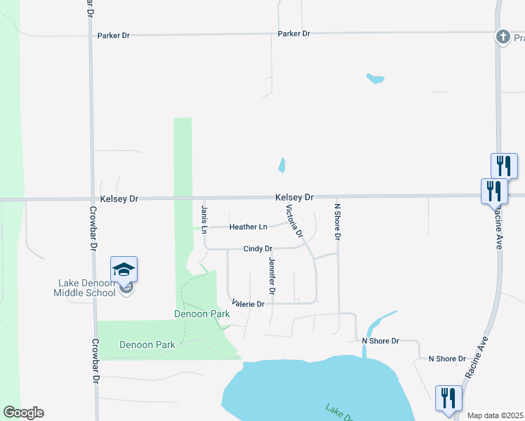 map of restaurants, bars, coffee shops, grocery stores, and more near S103W20720 Heather Lane in Muskego