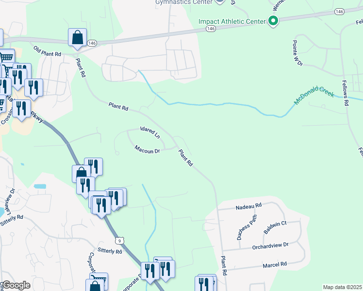map of restaurants, bars, coffee shops, grocery stores, and more near 1 Macoun Drive in Saratoga County