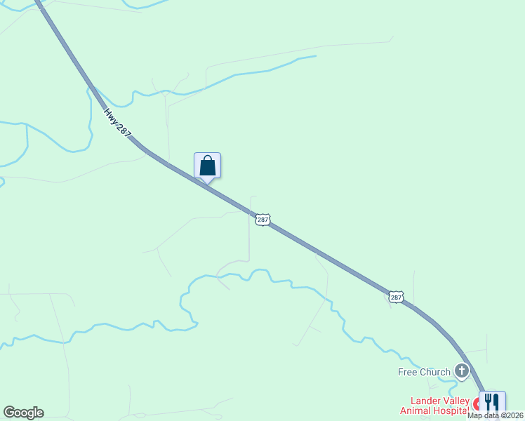 map of restaurants, bars, coffee shops, grocery stores, and more near 2840 U.S. 287 in Lander