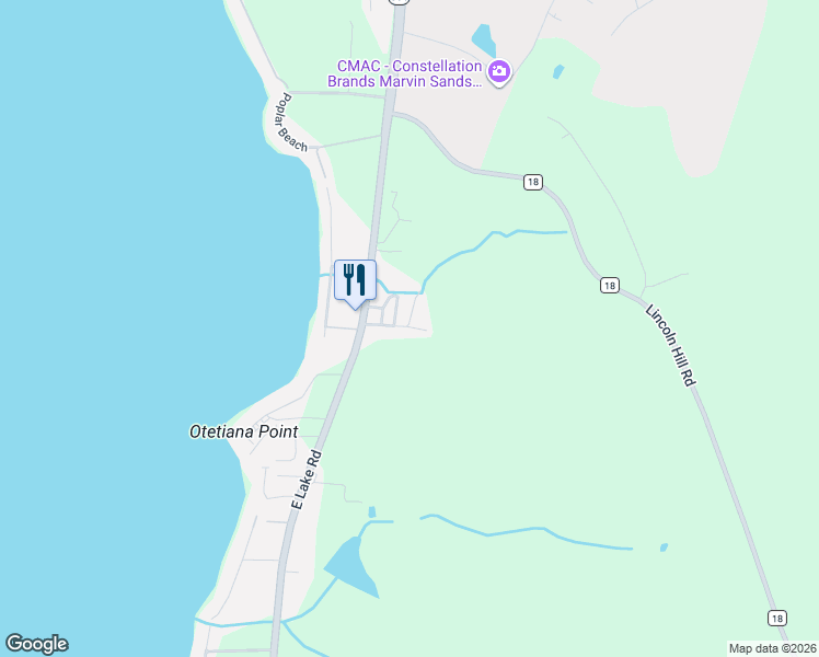 map of restaurants, bars, coffee shops, grocery stores, and more near 3525 East Lake Road in Canandaigua