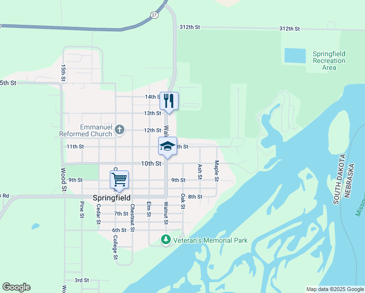 map of restaurants, bars, coffee shops, grocery stores, and more near 502 11th Street in Springfield