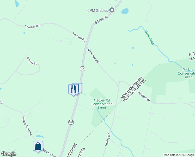 map of restaurants, bars, coffee shops, grocery stores, and more near 9 Merrimac Road in Newton