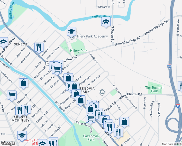map of restaurants, bars, coffee shops, grocery stores, and more near 141 Weyand Avenue in Buffalo