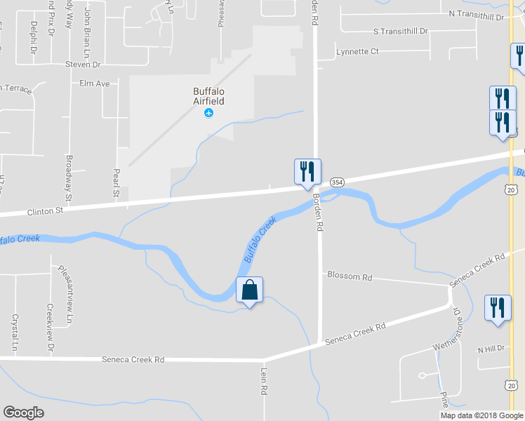 map of restaurants, bars, coffee shops, grocery stores, and more near 4629 Clinton Street in Buffalo