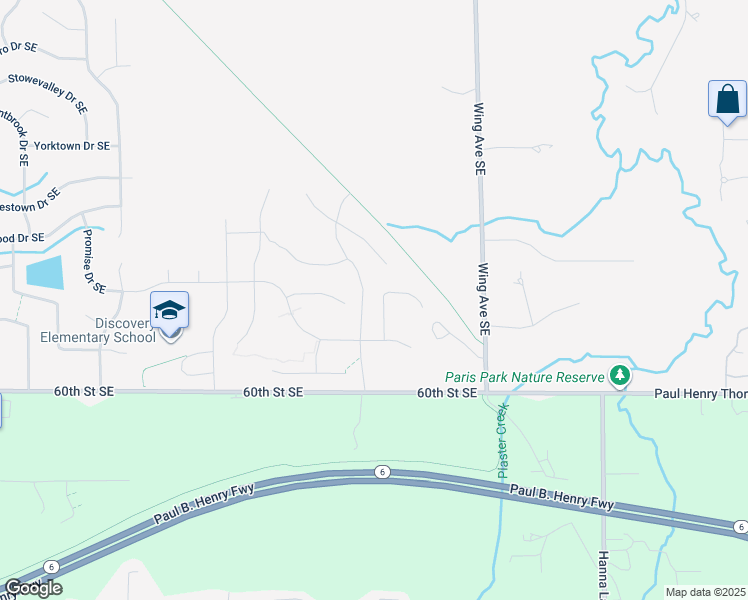 map of restaurants, bars, coffee shops, grocery stores, and more near 5829 Birdsong Court Southeast in Kentwood
