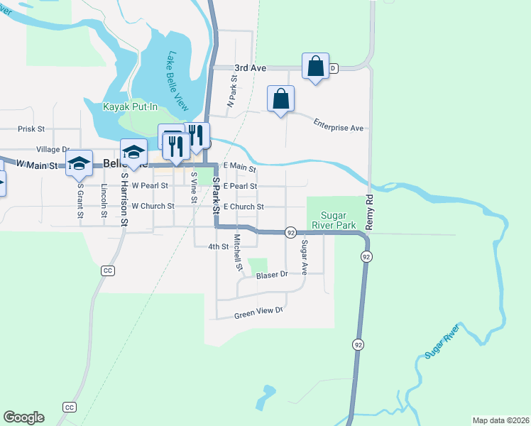 map of restaurants, bars, coffee shops, grocery stores, and more near 127 East Avenue in Belleville