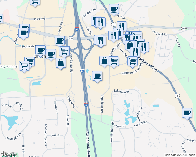 map of restaurants, bars, coffee shops, grocery stores, and more near 26 Crossing Boulevard in Saratoga County