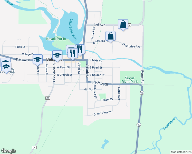 map of restaurants, bars, coffee shops, grocery stores, and more near 229 East Church Street in Belleville
