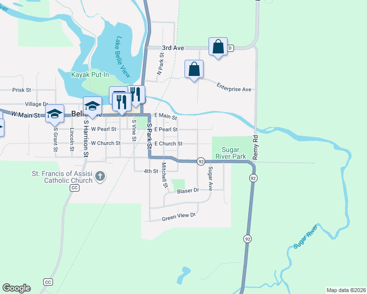 map of restaurants, bars, coffee shops, grocery stores, and more near 127 East Avenue in Belleville