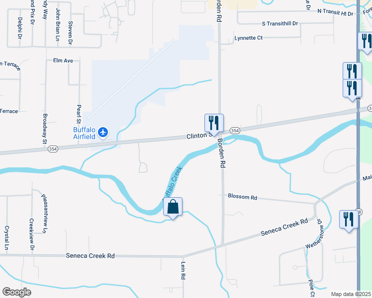 map of restaurants, bars, coffee shops, grocery stores, and more near 4629 Clinton Street in Buffalo