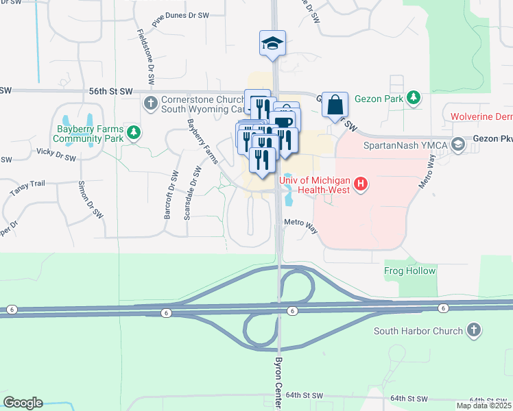 map of restaurants, bars, coffee shops, grocery stores, and more near 5862 Bayberry Farms Southwest in Wyoming