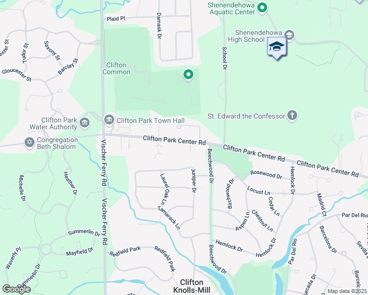 map of restaurants, bars, coffee shops, grocery stores, and more near 614 Clifton Park Center Road in Saratoga County