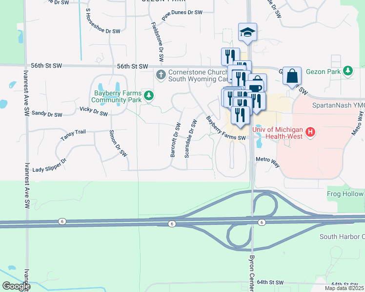 map of restaurants, bars, coffee shops, grocery stores, and more near 2650 Picadilly Drive Southwest in Wyoming