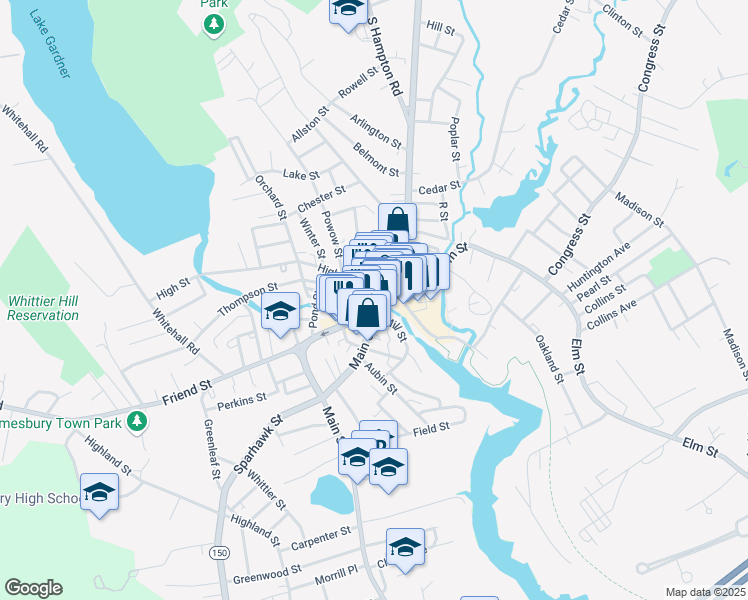 map of restaurants, bars, coffee shops, grocery stores, and more near in Amesbury