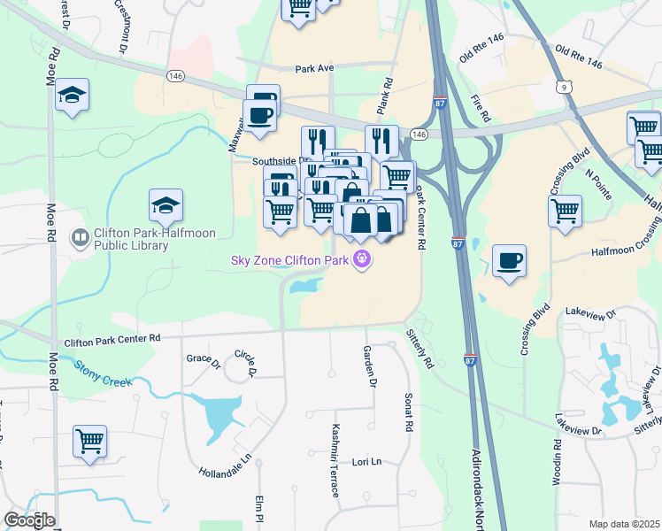 map of restaurants, bars, coffee shops, grocery stores, and more near 22 Clifton Country Road in Saratoga County