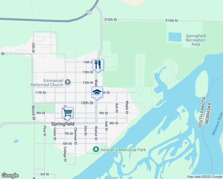 map of restaurants, bars, coffee shops, grocery stores, and more near 502 11th Street in Springfield
