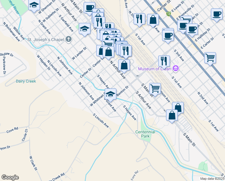 map of restaurants, bars, coffee shops, grocery stores, and more near 537 West Whitman Street in Pocatello