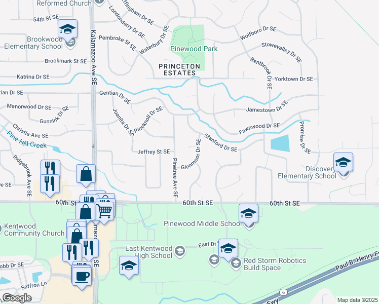 map of restaurants, bars, coffee shops, grocery stores, and more near 1926 Glenmoor Court Southeast in Kentwood