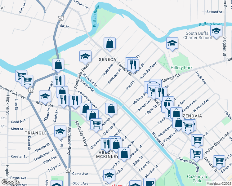 map of restaurants, bars, coffee shops, grocery stores, and more near 35 Hammerschmidt Avenue in Buffalo