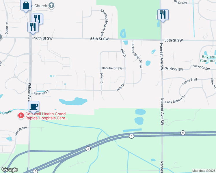 map of restaurants, bars, coffee shops, grocery stores, and more near 5875 Sage River Court Southwest in Wyoming