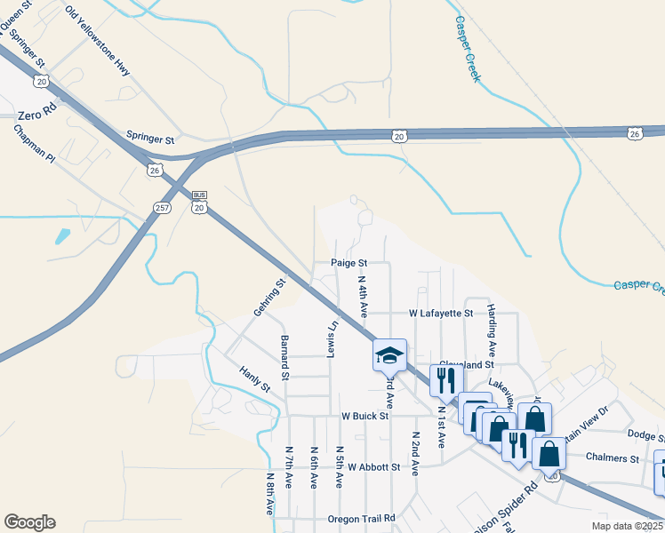 map of restaurants, bars, coffee shops, grocery stores, and more near 5137 Paige Street in Mills