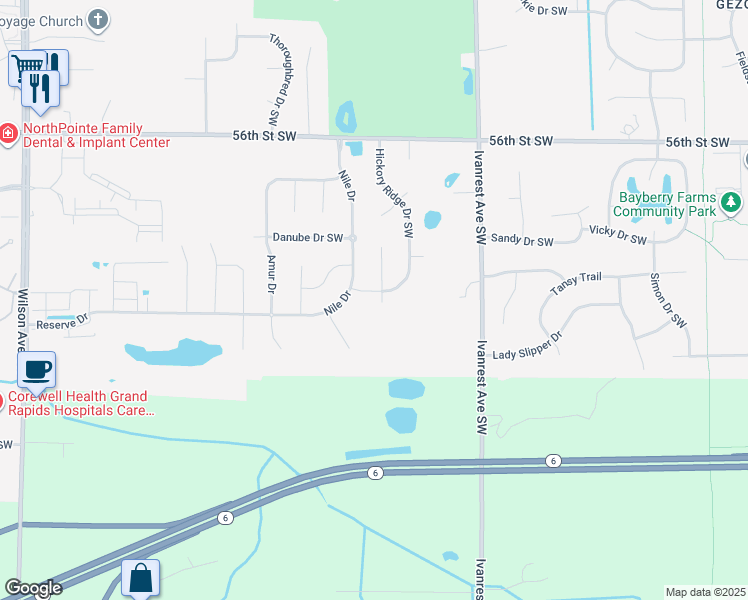 map of restaurants, bars, coffee shops, grocery stores, and more near 5867 Walnut Ridge Drive Southwest in Wyoming