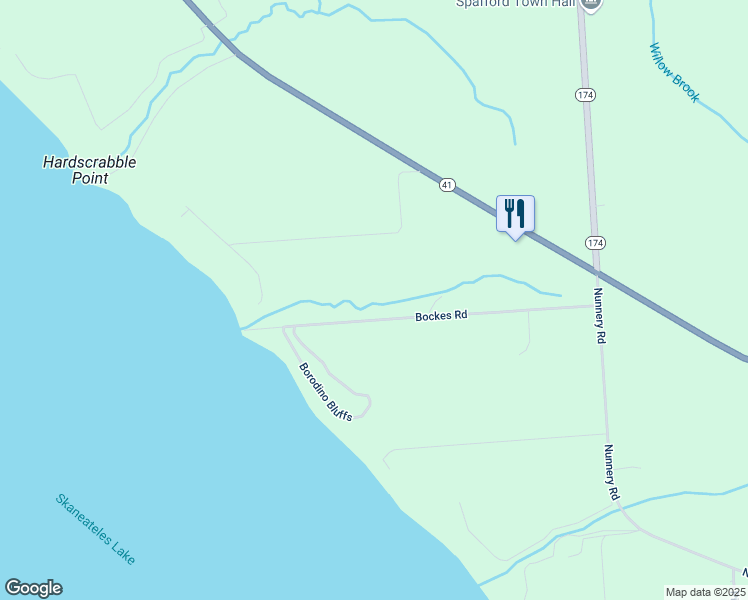 map of restaurants, bars, coffee shops, grocery stores, and more near 2341 Bockes Road in Skaneateles