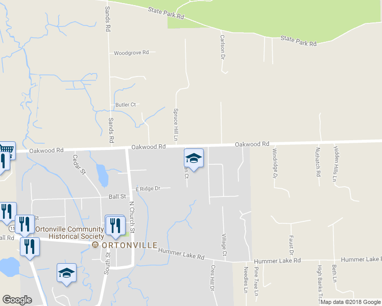 map of restaurants, bars, coffee shops, grocery stores, and more near 820 Oakwood Road in Brandon Township