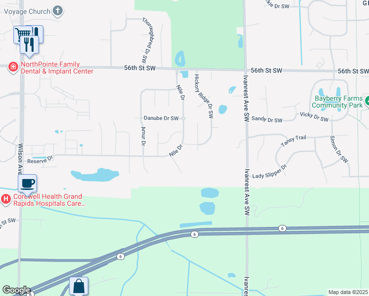 map of restaurants, bars, coffee shops, grocery stores, and more near 5867 Walnut Ridge Drive Southwest in Wyoming