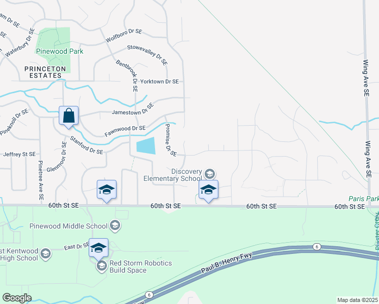 map of restaurants, bars, coffee shops, grocery stores, and more near 5820 Brookfarm Drive Southeast in Kentwood
