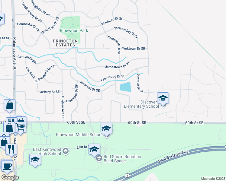map of restaurants, bars, coffee shops, grocery stores, and more near 5803 Appleview Southeast in Kentwood