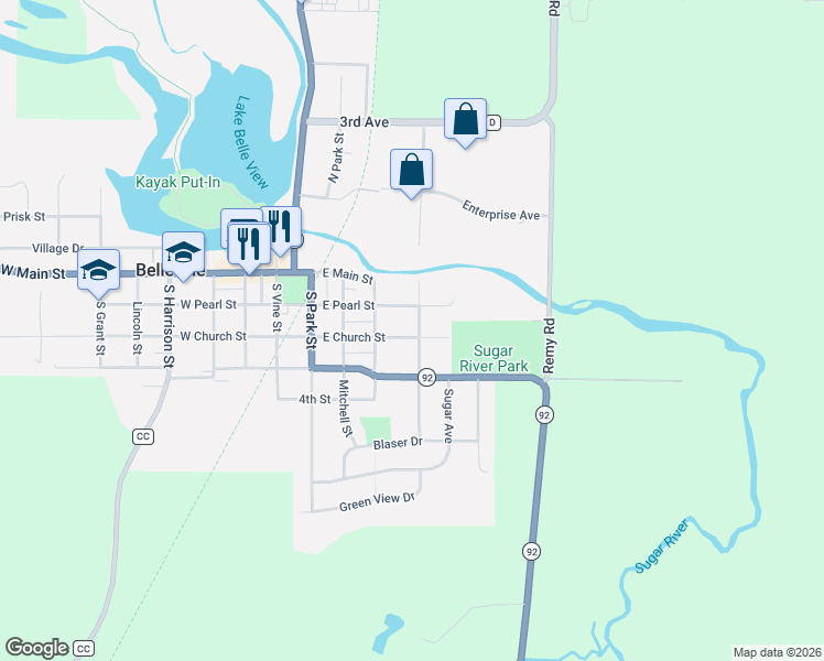 map of restaurants, bars, coffee shops, grocery stores, and more near 127 East Avenue in Belleville