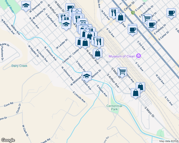 map of restaurants, bars, coffee shops, grocery stores, and more near 537 West Whitman Street in Pocatello