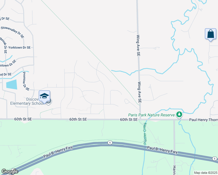 map of restaurants, bars, coffee shops, grocery stores, and more near 5829 Birdsong Court Southeast in Kentwood
