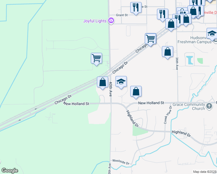 map of restaurants, bars, coffee shops, grocery stores, and more near 4901 40th Avenue in Hudsonville