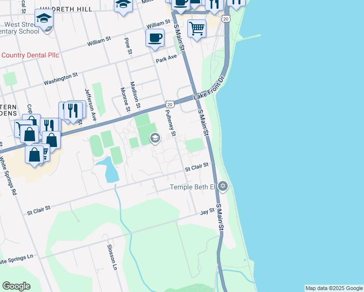 map of restaurants, bars, coffee shops, grocery stores, and more near 337 Pulteney Street in Geneva