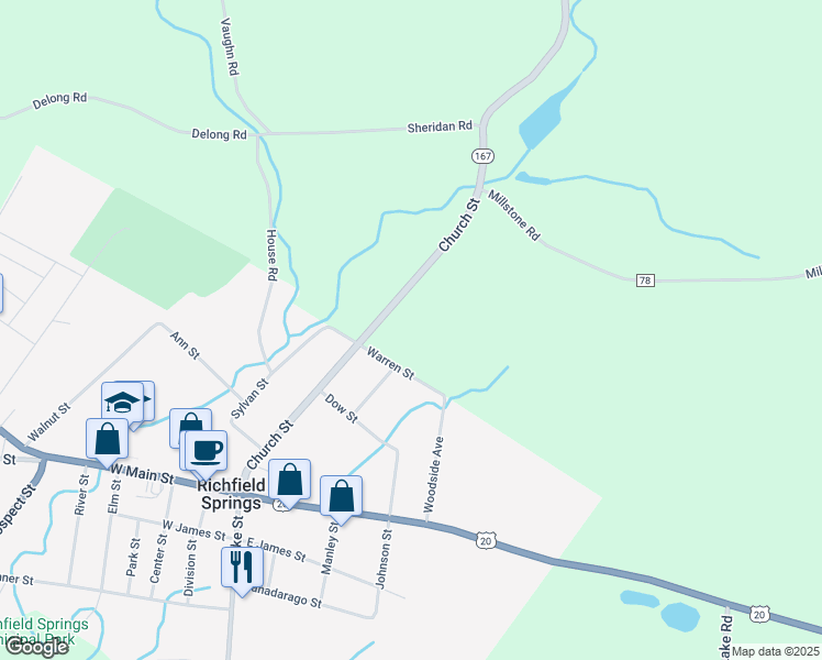 map of restaurants, bars, coffee shops, grocery stores, and more near 102 New York 167 in Richfield Springs