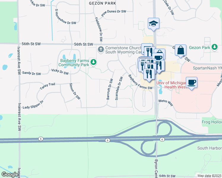 map of restaurants, bars, coffee shops, grocery stores, and more near 2650 Picadilly Drive Southwest in Wyoming