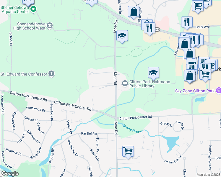 map of restaurants, bars, coffee shops, grocery stores, and more near 476 Moe Road in Saratoga County