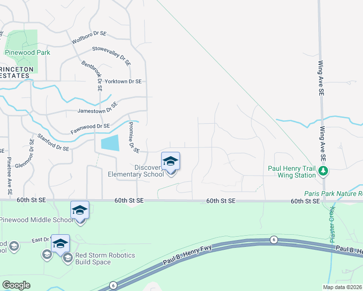 map of restaurants, bars, coffee shops, grocery stores, and more near 2525 60th Street Southeast in Wyoming