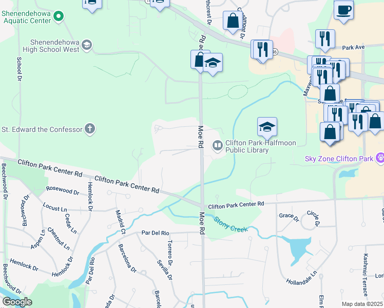 map of restaurants, bars, coffee shops, grocery stores, and more near 476 Moe Road in Saratoga County