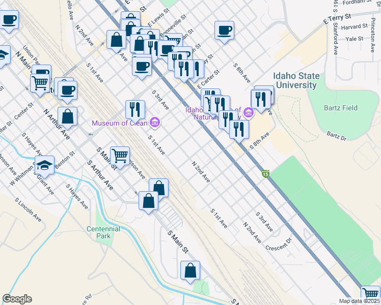 map of restaurants, bars, coffee shops, grocery stores, and more near 938 South 2nd Avenue in Pocatello