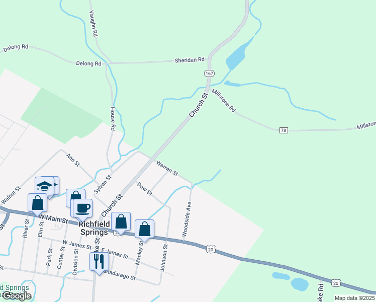 map of restaurants, bars, coffee shops, grocery stores, and more near 102 New York 167 in Richfield Springs