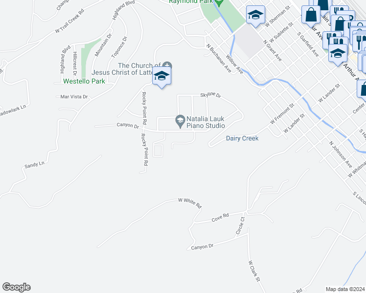 map of restaurants, bars, coffee shops, grocery stores, and more near 54 Plateau Drive in Pocatello