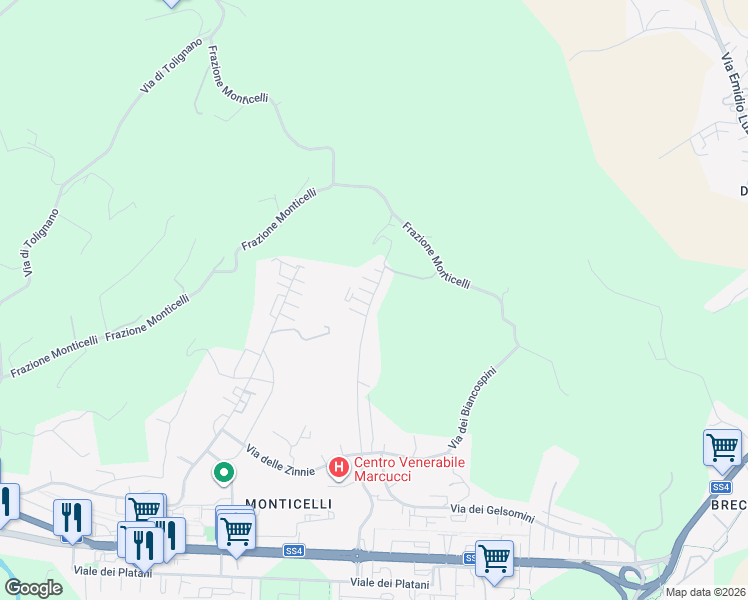 map of restaurants, bars, coffee shops, grocery stores, and more near 85 Via delle Genziane in Provincia di Ascoli Piceno