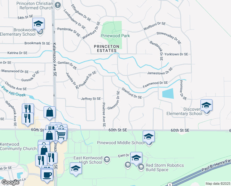 map of restaurants, bars, coffee shops, grocery stores, and more near 1926 Glenmoor Court Southeast in Kentwood