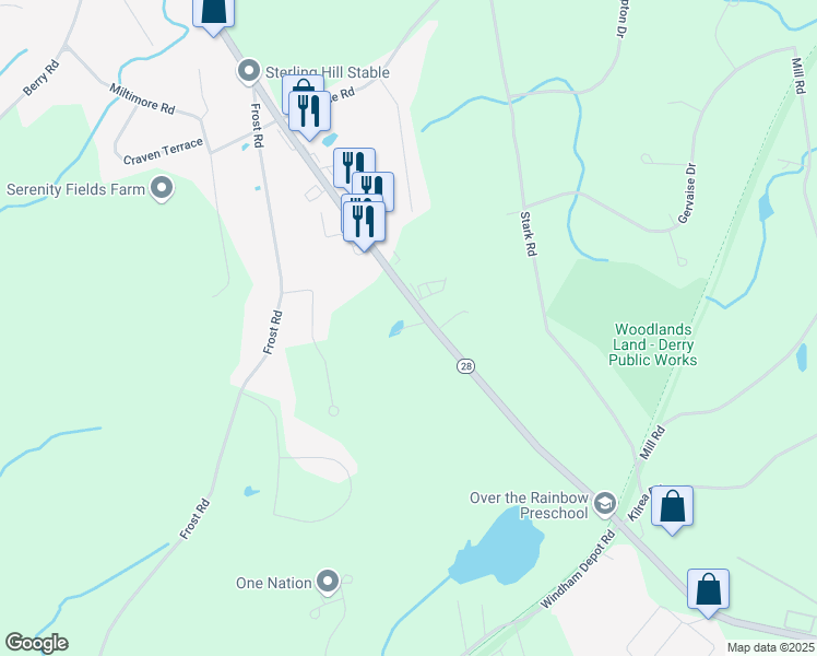 map of restaurants, bars, coffee shops, grocery stores, and more near 191 Rockingham Road in Derry