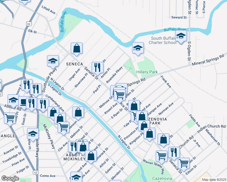 map of restaurants, bars, coffee shops, grocery stores, and more near in Buffalo