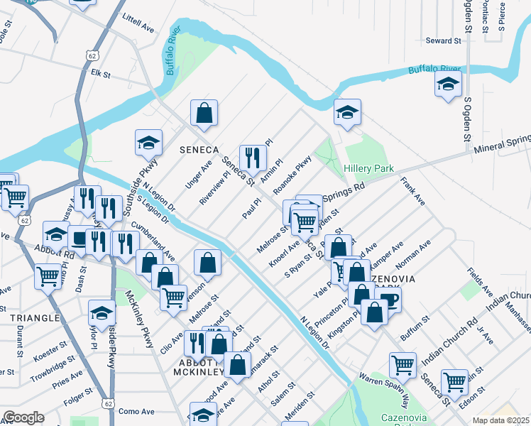 map of restaurants, bars, coffee shops, grocery stores, and more near 209 Stevenson Street in Buffalo