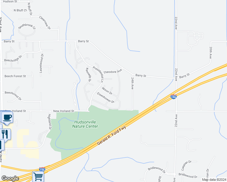 map of restaurants, bars, coffee shops, grocery stores, and more near 4954 Nixon Court in Hudsonville